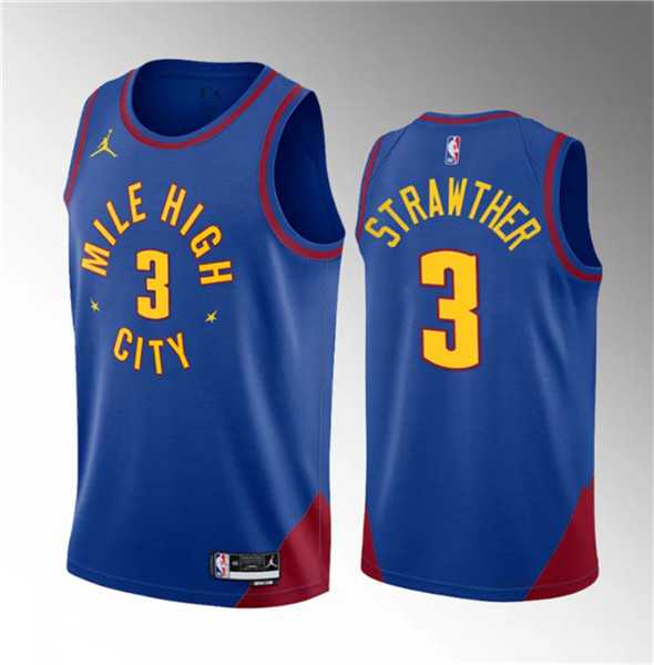 Mens Denver Nuggets #3 Julian Strawther Blue 2023 Draft Statement Edition Stitched Basketball Jersey